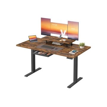 Biurko regulowane na wysokość VASAGLE LSD154KD01, z szufladą, 140 × 70 × 72–120 cm