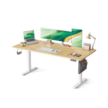 SONGMICS Height-Adjustable Desk, 4 Memory Positions, Oak