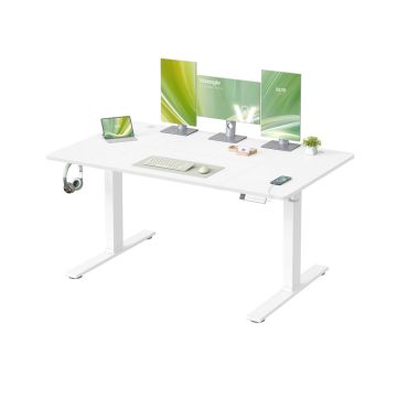 Biurko regulowane na wysokość VASAGLE LSD144KD02, elektryczne, z USB-C, białe, 140 × 72–120 × 80 cm