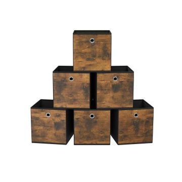 Set of 6 boxes 33x33x33cm., brown/black
