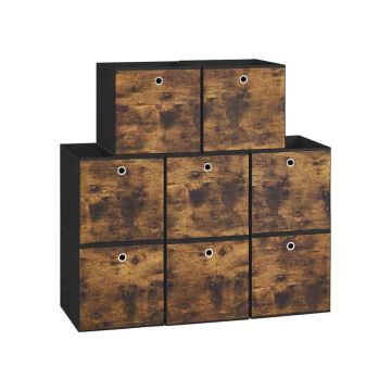 Set of 8 storage boxes 33x33x33cm., black/brown