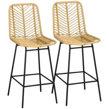 Set of 2 bar stools Homcom 42.5x52x102cm., black/light brown