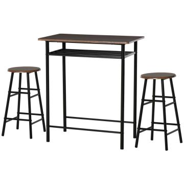 Set of 2 bar stools with tables Homcom, black/brown