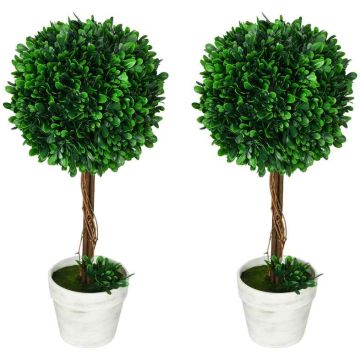 Set of 2 artificial plants Homcom 28x28x60cm., green/white