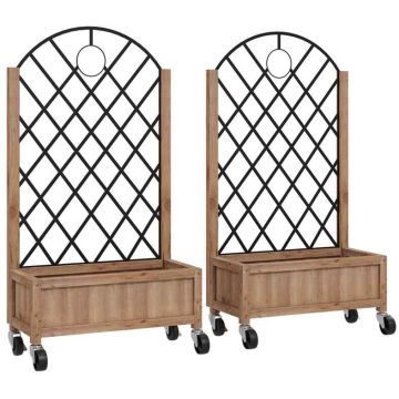 Zestaw 2 łóżek podwyższonych z listwami Outsunny 52x25x97cm, jasnobrązowy/czarny
