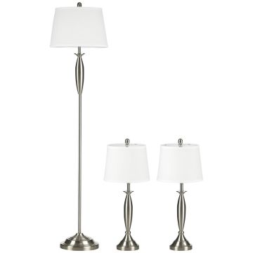 Set of 2 table lamps and a floor lamp Homcom, silver/white