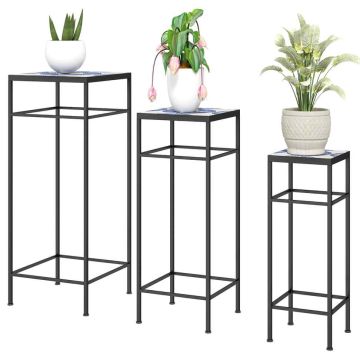 Set of 3 Outsunny flower stands, black/blue