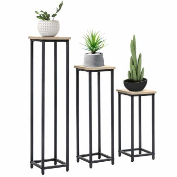 Set of 3 Outsunny flower stands, black/light brown