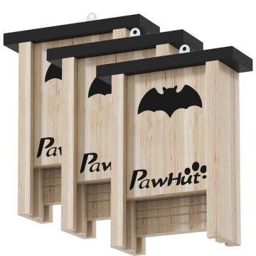 Set of 3 bat houses PawHut 18x6x22.5cm., light brown/black