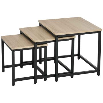 Set of 3 coffee tables Homcom, light brown/black