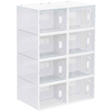 Set of 8 modular shoe boxes Homcom 28x36x21cm., white