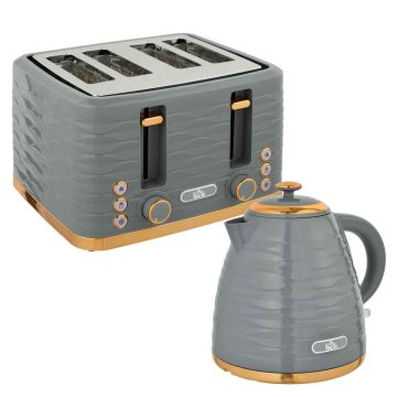 Homcom toaster and kettle set, grey/gold