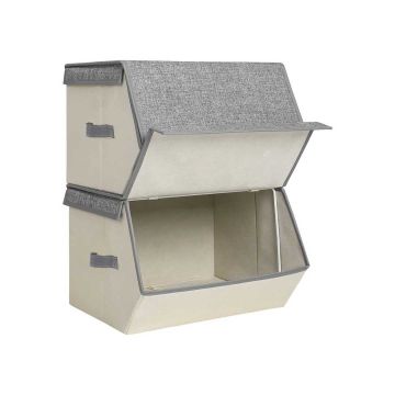 Set of 2 folding boxes, beige