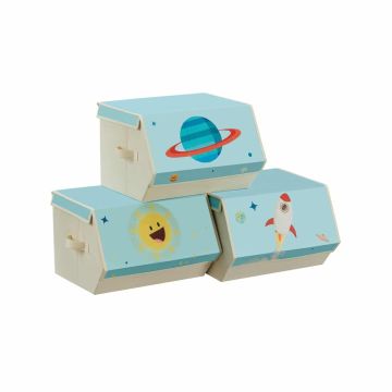 Children's storage box set of 3, beige/blue