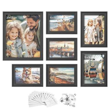 Set of 7 photo frames, black