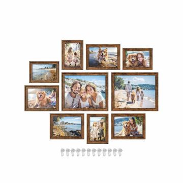 Set of 10 photo frames, brown