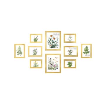 Set of 10 photo frames, gold color