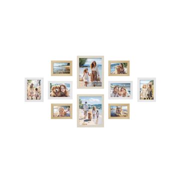 Set of 10 photo frames, white/light brown