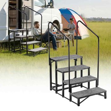 RV steps VEVOR HXTJSFT-4, 4 steps, 2 handrails, 740 × 1045 × 1480 mm