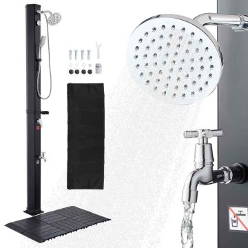 Prysznic zewnętrzny ogrzewany energią słoneczną VEVOR LY40L09-F, 40 l z zestawem podłogowym, 465 × 255 × 2290 mm