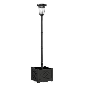 Lampa solarna ogrodowa z doniczką, czarna, 41,5 × 41,5 × 195 cm