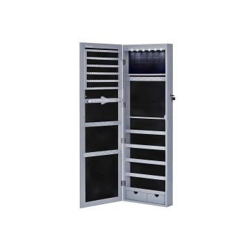 Jewelry cabinet with interior lighting and mirror