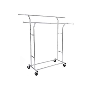Metal clothes rack on wheels HSR12S, silver color