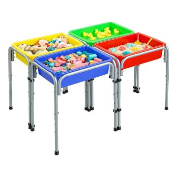 Sensory play table VEVOR EJS002, 4 seats, 2 storage compartments, Sand, 109 × 78.5 × 50.8–66 cm