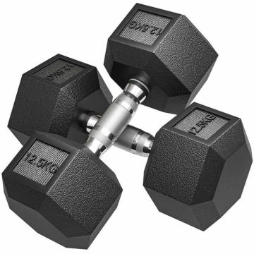 Hexagonal dumbbells, metal, rubber, 2 x 12.5 kg
