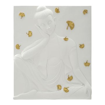 Wall panel Buddha, White/gold, 46 × 55.5 × 5.7 cm