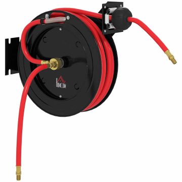Wall-mounted hose reel Aosom, 15 + 1 m, 20 bar, Black/red, 40.5 × 44 × 11.5 cm