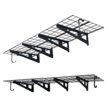 Półki garażowe ścienne VEVOR LR2472, 2 poziomy, 8 szt., czarne, 1828 × 615 × 206 mm