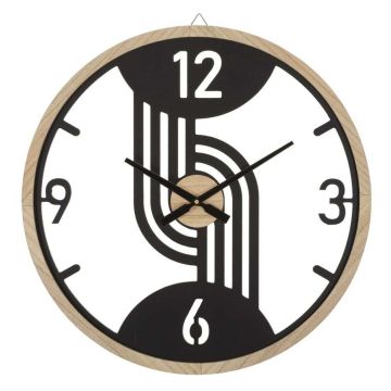 Zegar ścienny Clips, czarno-brązowy, Ø 60 × 2,5 cm