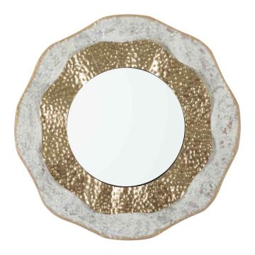 Lustro ścienne Shai Light, złoto i krem, Ø 54,5 × 4,5 cm