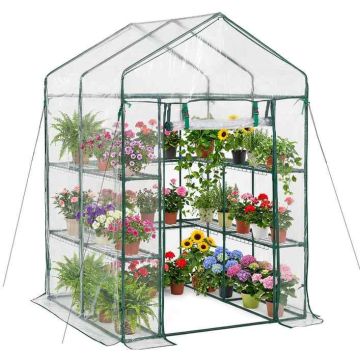 Szklarnia VEVOR 1,4 × 1,4 m(2) PVC, 10 półek, 137 × 196 × 137 cm