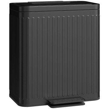 Trash can, Double, 2 × 20 l, with pedal, Black, 45.5 × 51 × 36.5 cm
