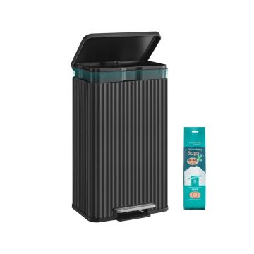 Kosz na śmieci SONGMICS, 50 l, z pedałem, czarny, 40,3 × 62,5 × 33,6 cm