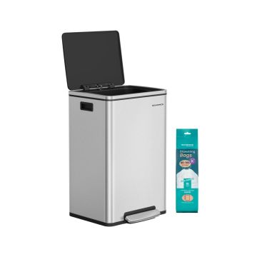 Kosz na śmieci SONGMICS LTB595, 50 l, z pedałem, srebrny, 41,6 × 37,2 × 64,7 cm