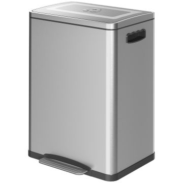 Trash can with lid and foot pedal, 40 l, silver