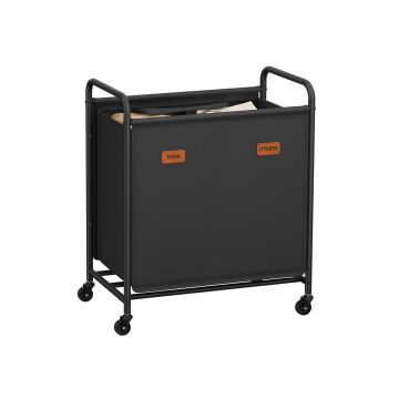 SONGMICS RLS210B01 Laundry Basket, 2 Compartments, 140 L, Black, 59 × 40 × 91 cm