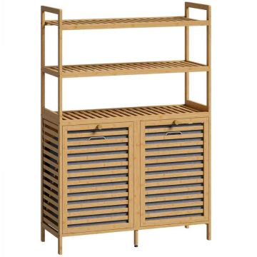 Laundry basket, 2 baskets of 38.7 l each, 3 shelves, 80 × 118 × 30 cm