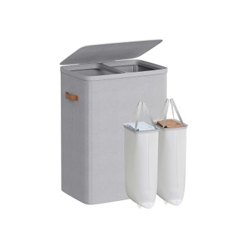 SONGMICS laundry basket, 2 compartments, 170 l, Gray, 56 × 75 × 40 cm