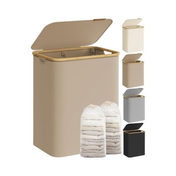 SONGMICS laundry basket, 2 compartments, Brown, 52 × 70.5 × 38.5 cm