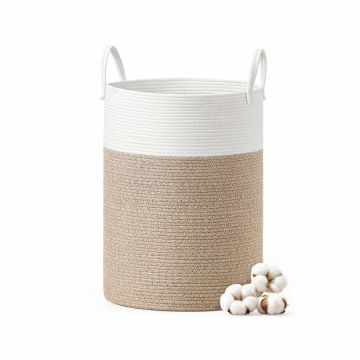 SONGMICS laundry basket, 60 l, White/gray/brown, 40 × 60 × 40 cm