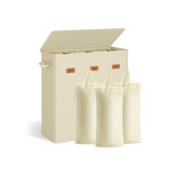 SONGMICS RLH013W01 Laundry Basket, 3 Compartments, 160 L, 64 × 33 × 75 cm