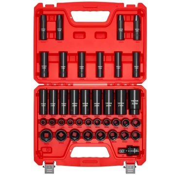 Impact socket set VEVOR 69300002, 39 pieces, 1/2 inch drive, 350 × 250 × 80 mm
