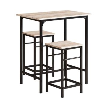 Set of 2 bar stools with tables, black/light brown