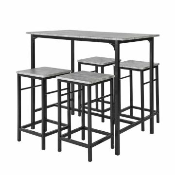 Set of 4 bar stools with tables, black/grey