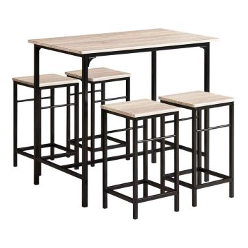 Set of 4 bar stools with tables, black/light brown