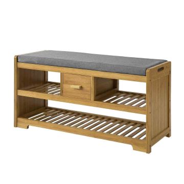 Ławka do przedpokoju 91x34x45cm, jasnobrązowa/szara